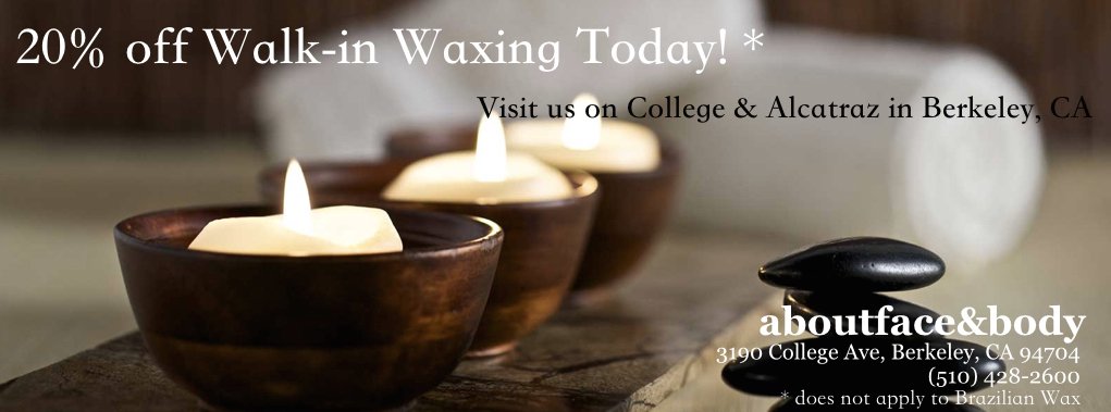 AFABSPA's tweet image. 20% off all Walk-in Waxing! Hope to see you at About Face &amp;amp; Body!
*does not apply to Brazilian Wax