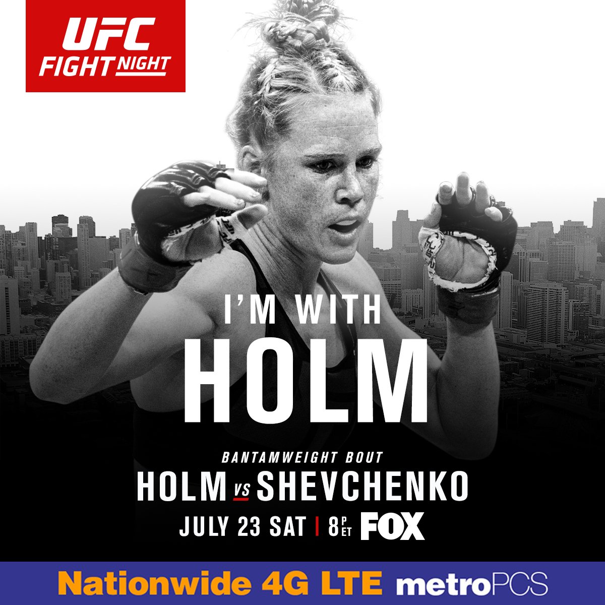 ufc's tweet photo. RT if you're w/ @HollyHolm this Saturday, July 23 at #UFCChicago LIVE &amp; FREE on @FOXTV @MetroPCS https://t.co/N4ngcOkHqy