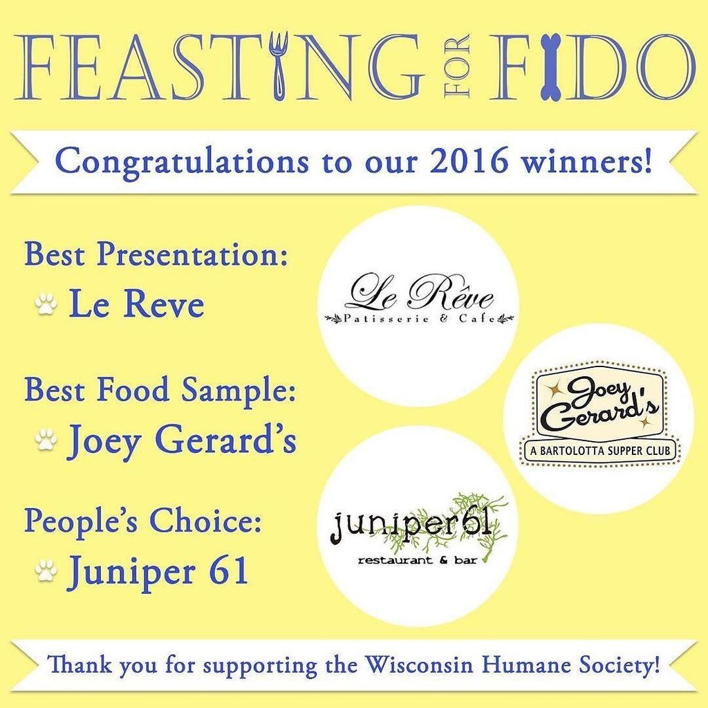 WiscHumane's tweet photo. Another fantastic night in the books! Our 2016 #FeastingForFido winners are...
Best Presenโฆ https://t.co/VPNhsFyGnn https://t.co/NjFbniO3g0