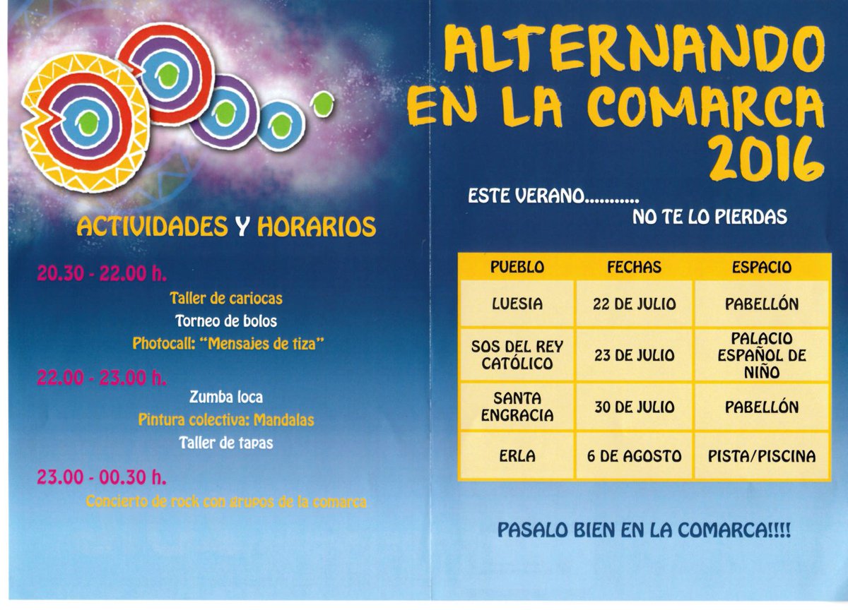 ALTERNANDO EN LA COMARCA 2016, viernes 22 en Luesia y sábado 23 en Sos del Rey Católico goo.gl/JphC49