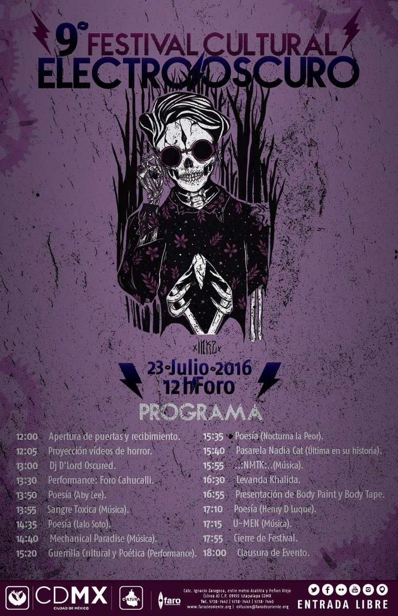 9º Festival Cultural Electro-Oscuro FARO de Oriente sábado 23 julio 2016 12:00 hrs CDMX