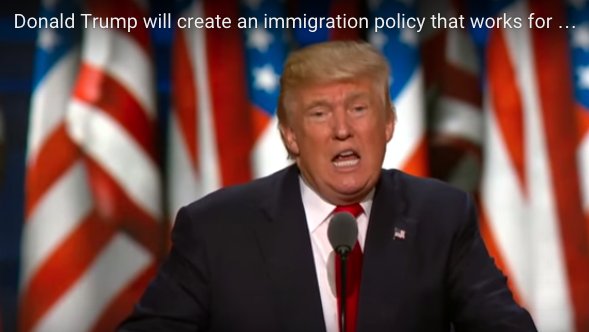 RNCinCLE's tweet photo. WATCH: Donald Trump on immigration in his #RNCinCLE acceptance speech. #Trump2016  https://t.co/FIxqBzItXd https://t.co/6yzW5sLi99