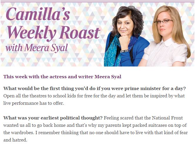 The wonderful <a href="/MeeraSyal/">MeeraSyal💙</a> spoke to <a href="/camillalong/">Camilla Long</a> in yesterday's email about politics, creativity, and racism