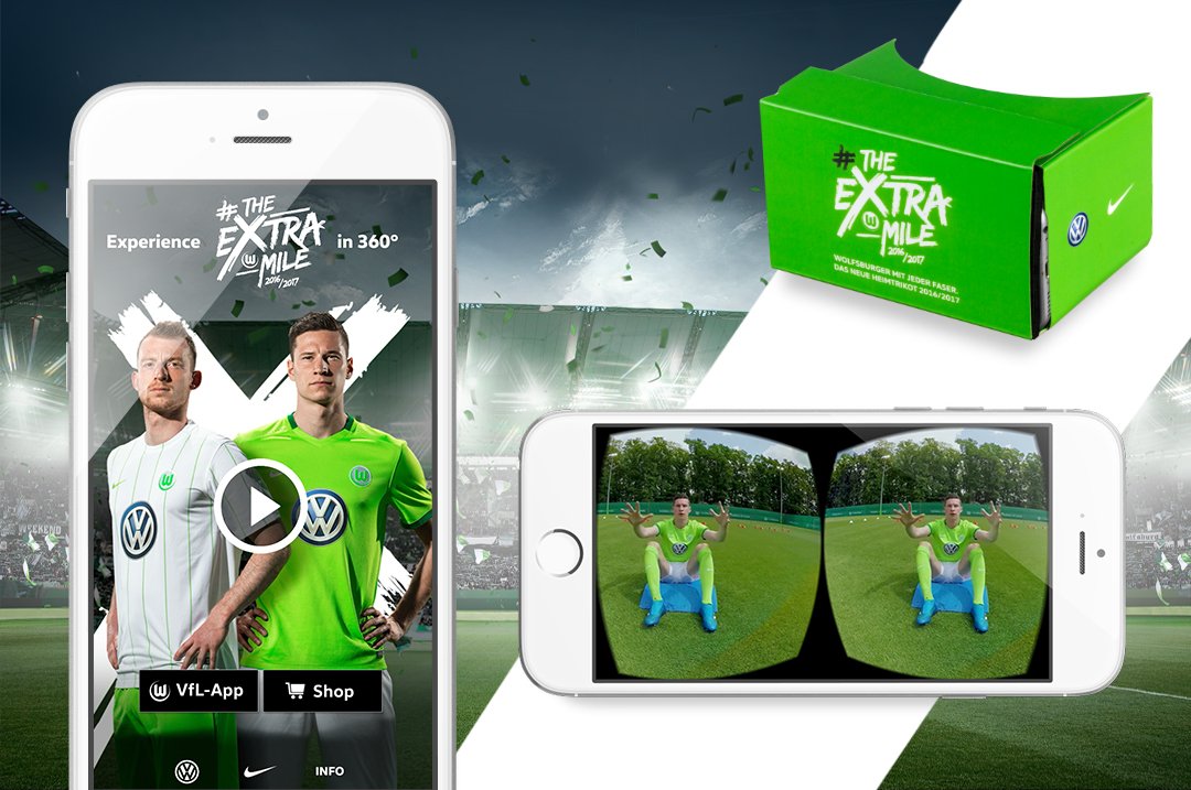 boom_de's tweet photo. Wir sind #TheExtraMile gegangen und stellen das neue @VfL_Wolfsburg Trikot mit 360° Drohnen-Video vor #360video #vr https://t.co/IRsjY7SyNl
