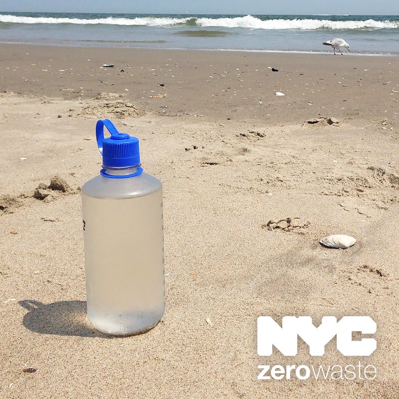 NYCzerowaste's tweet photo. Heading to the beach or pool this weekend? Stay cool &amp; reduce waste by bringing reusable water bottles. #ZWsummer https://t.co/vgRuUw3SWs