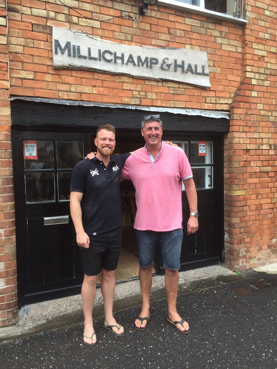 Great to see two bat maker's  <a href="/mandhcricket/">Millichamp & Hall</a> Rob Chambers &amp; <a href="/LaverWood/">Laver & Wood</a> Jim Laver together again!  #originalbatmakers