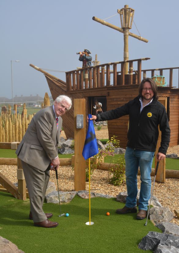 NPTCouncil's tweet photo. Pirate Cove Adventure Golf Course opens at Aberavon Seafront - https://t.co/YbNYBFC4UB  @NaturalPlayCo #CCFWales https://t.co/61cruO0etL