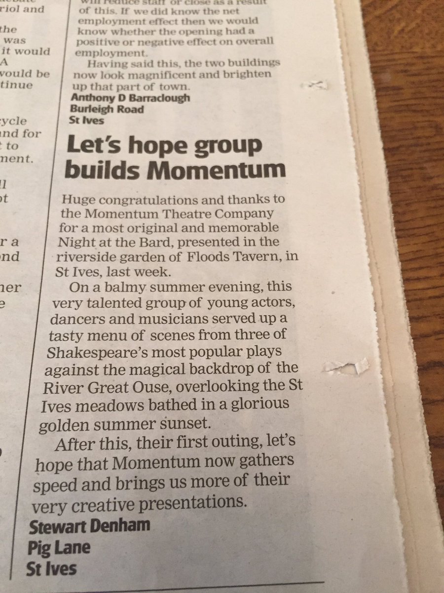 TheMomentumWay's tweet photo. An awesome letter about our production in this weeks @huntspost https://t.co/oIxKw7pek0