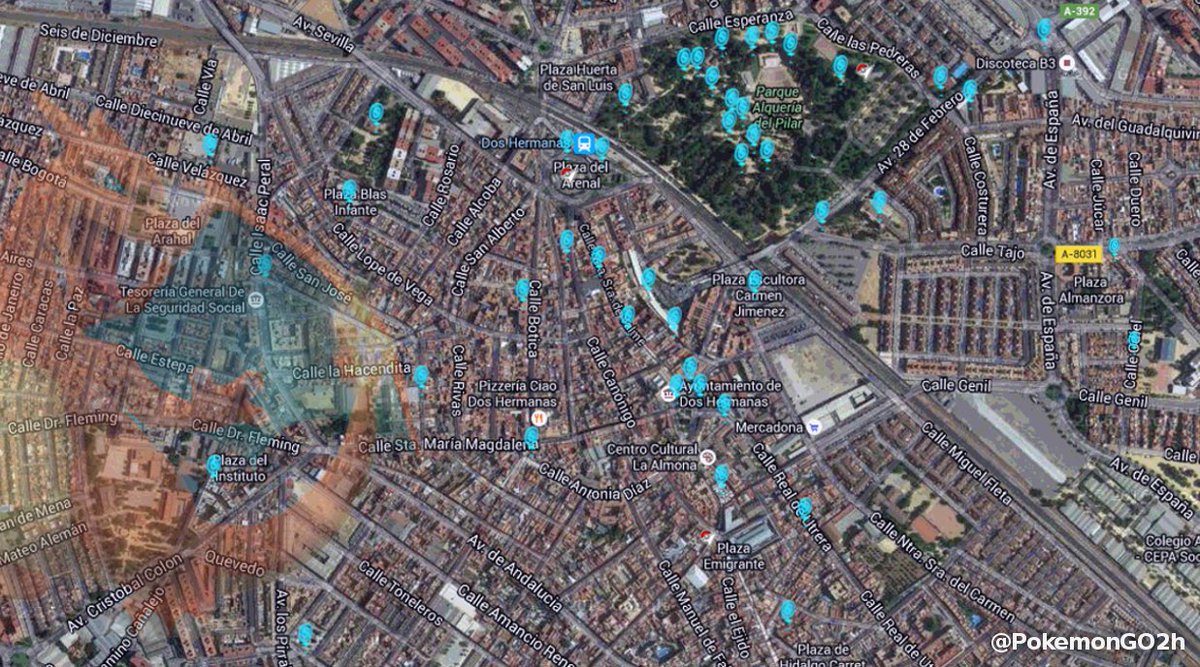 PokemonGO2h's tweet image. Resumen de las Poképaradas y Gimnasios del centro de Dos Hermanas. ¡Atrápalos a todos! #PokémonGO