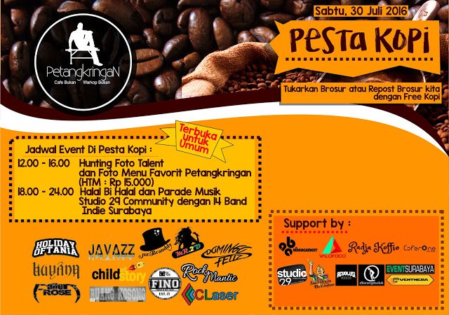 Jangan lupa Sabtu,30Juli start 12.00-24.00 Halal Bi Halal &amp; Ngopi rame-rame di PETANGKRINGAN CAFE Jl.Tenggilis No.01