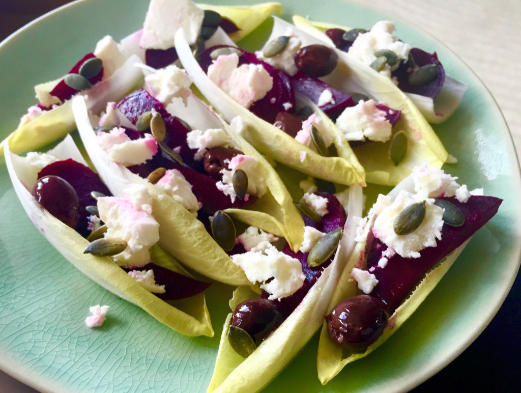 When bread isn't an option - chicory boats loaded with beets+feta #glutenfree #recipe <a href="/glutenfreechef/">theglutenfreechef</a> <a href="/CeliacBeast/">Erica</a>
