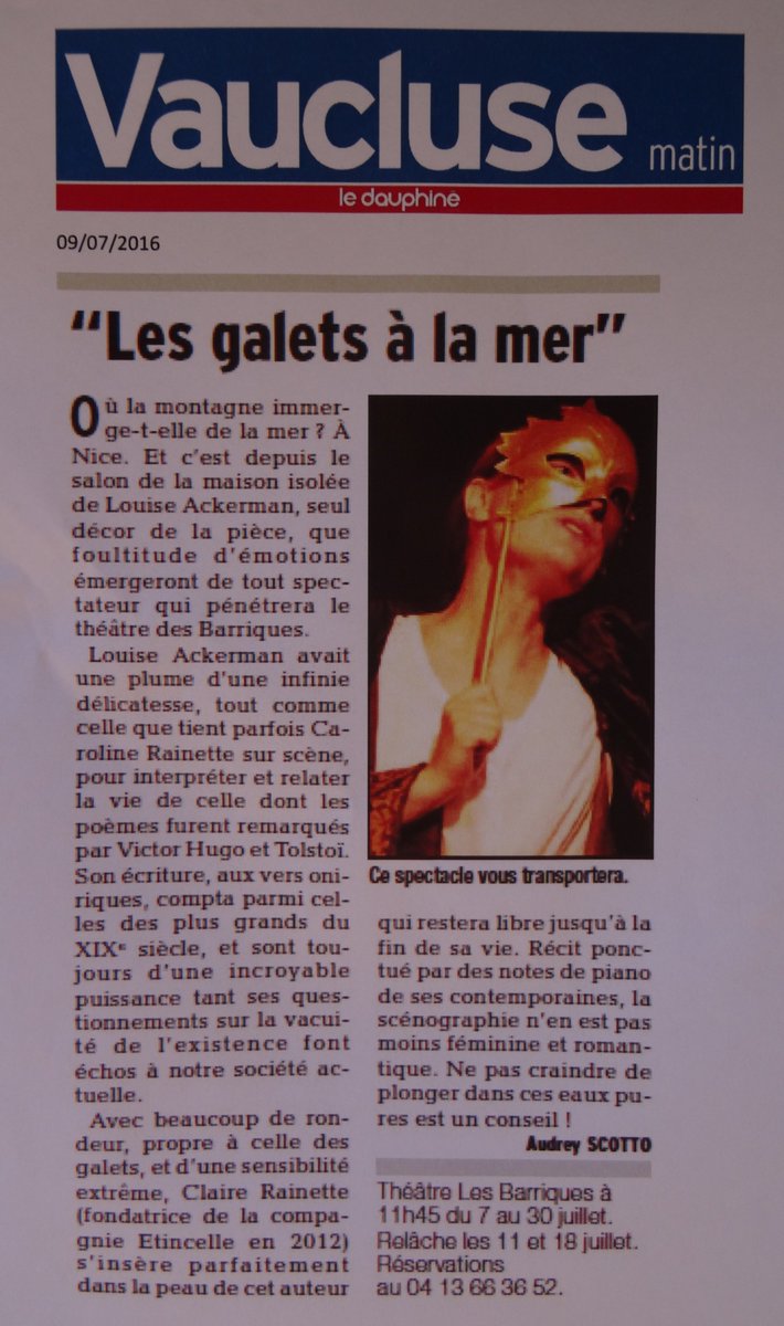 Article du Dauphiné Libéré en ce début de festival pour les Galets de la Mer!  
#théatre #Avignon #OFF16