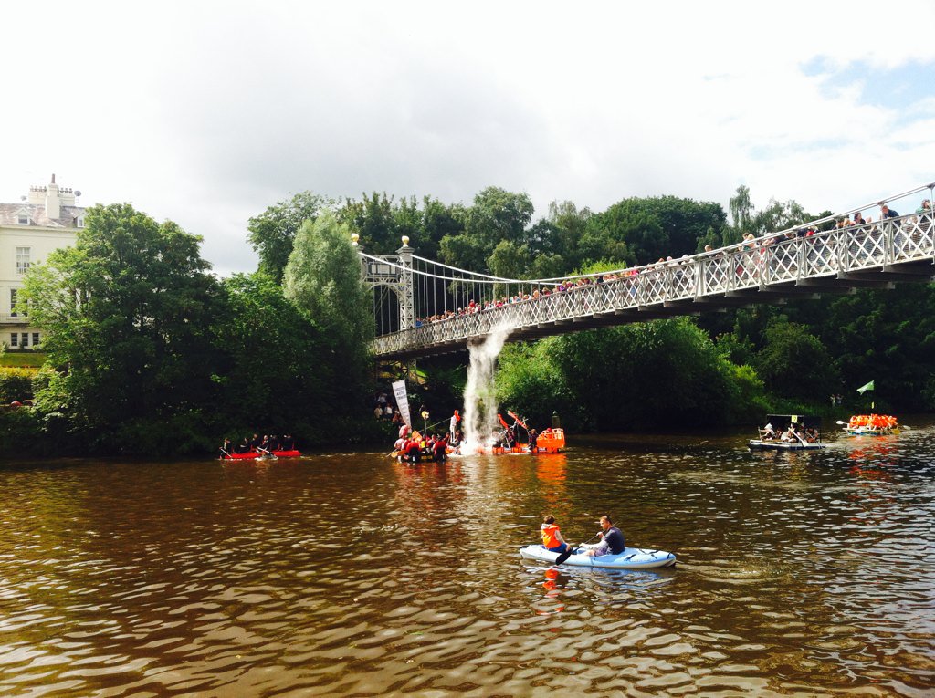 KerryHarley's tweet photo. Great day at the Rotary Club Chester Raft Race on the River Dee this morning collecting for @GS_Hospice #chester https://t.co/ODWMS5dytc