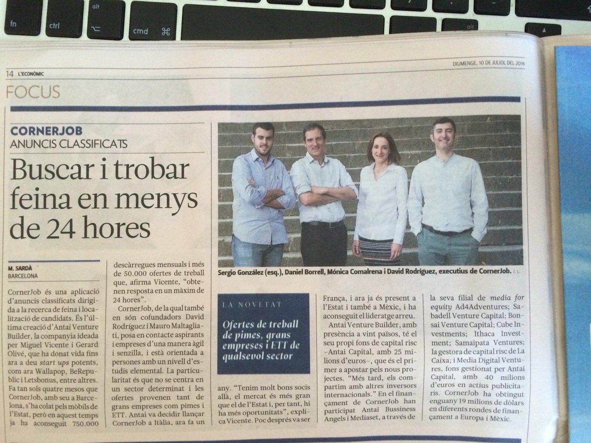 @CornerJob_es avui a l'economic de <a href="/elpuntavui/">El Punt Avui 🎗️</a> com a una de les 10 startups catalanes mes punteres