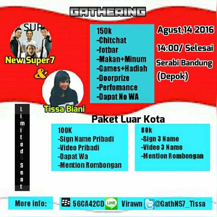 GathNS7_Tissa's tweet photo. banyak hadiah yg menanti buat yg ikut gath @New_Super7 @Real_TissaBiani kalian jg bisa ngobrol+mkn sama mereka loh- https://t.co/UH7EEYI9Al