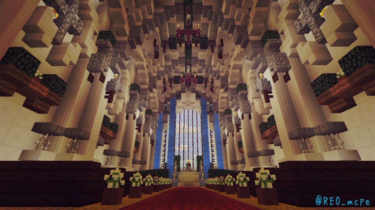 Akareo Twitter ನಲ ಲ お城の内装進歩です 前回作った円柱状の広場から分岐する道の先に教会を作りました Minecraft建築コミュ マイクラpe