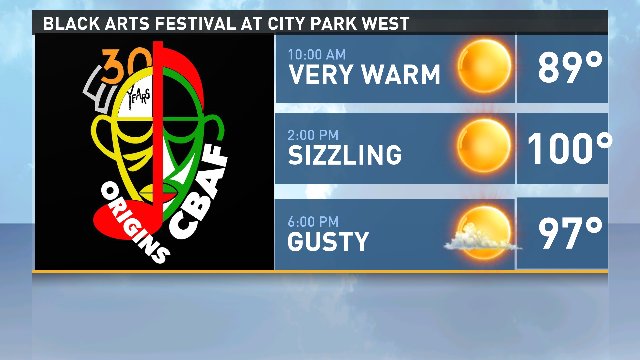 9NEWSWeather's tweet photo. Last day for @Coblackartsfest. Plenty of shady trees at City Park. Stay hydrated! @9News #cbaf16 https://t.co/4OxGeMKArF