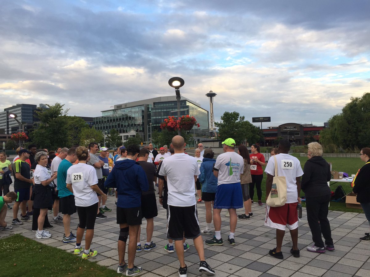 The fun run, walk, and rollers are off to the races bright and early! Space Needle view to boot. #ACUHOI