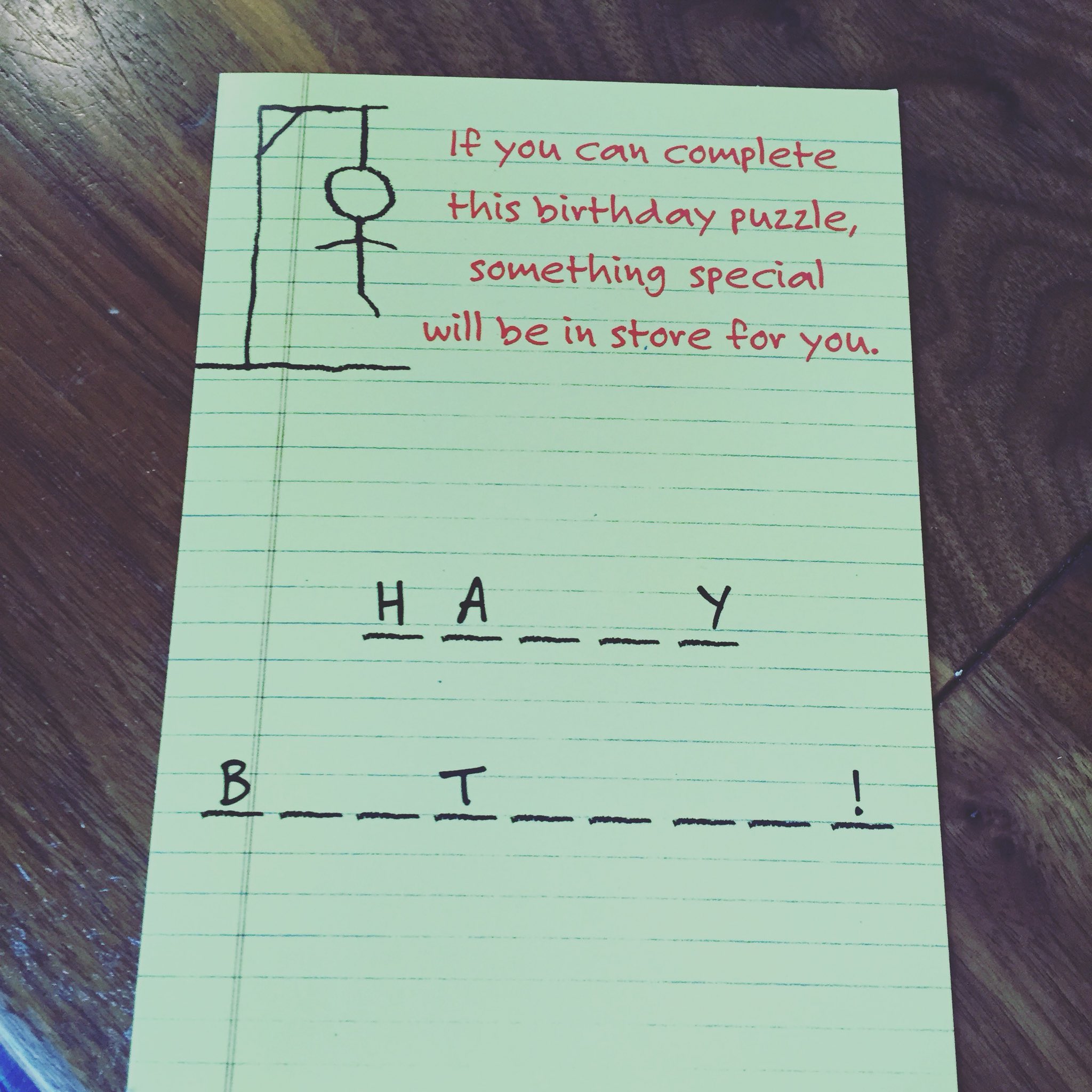 Ryan Taerk on "Front of my Try and guess what it spells? #hangman #birthday #card #game #follow4follow #like4like https://t.co/S1XlFYbXBN" / Twitter