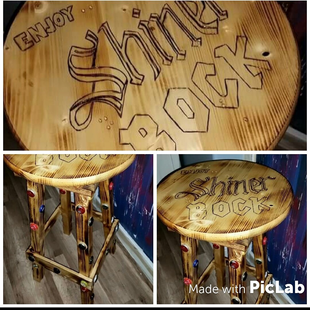 cgl_designs's tweet photo. Bottle cap bar stool.

#rustic #reclaimed #repurposed #cgldesignsandsalvage #shinerbock #barstool #bar https://t.co/G1kn1JWBQW