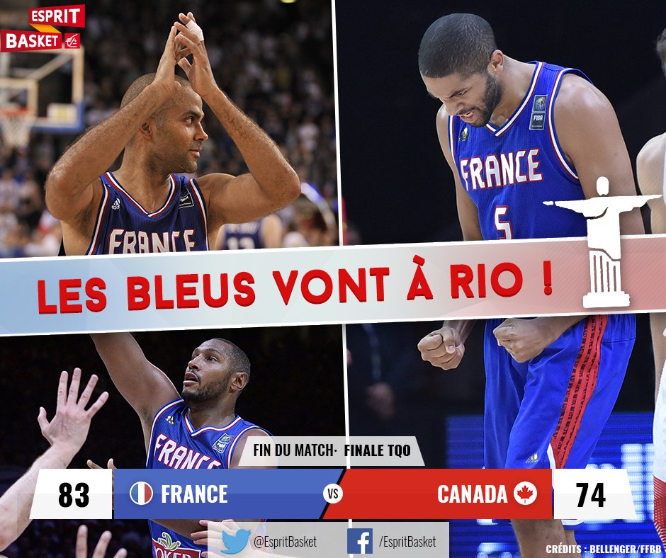 EspritBasket's tweet photo. LES BLEUS VONT A RIO ! 🏆 💙 Victoire face au Canada, superbe performance collective ! BRAVO LES GARS ! https://t.co/nnTqIHGgun