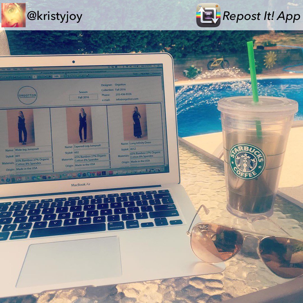 Office for the day #orgotton #linesheet #lookbook #rayban #starbucks #eco #fashion #sustainablefashion #madeinphilly