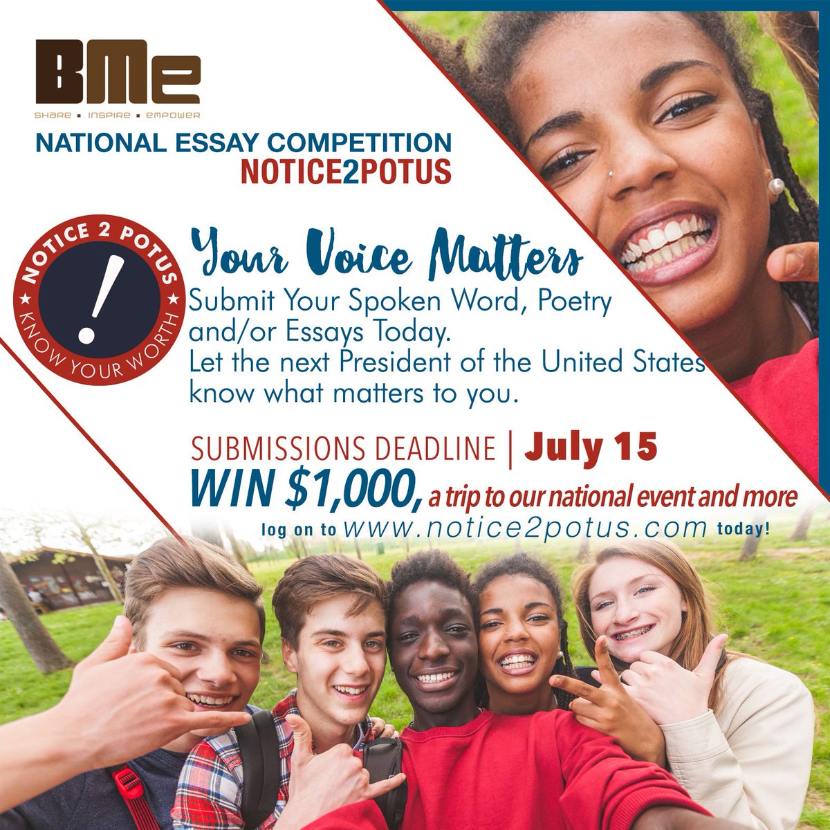 BMeCommunity's tweet photo. #Notice2POTUS: We are #BetterTogether when youth ages 14- 24 exercise their voices https://t.co/MXCPSIeB1c https://t.co/x7TOa5dm0b
