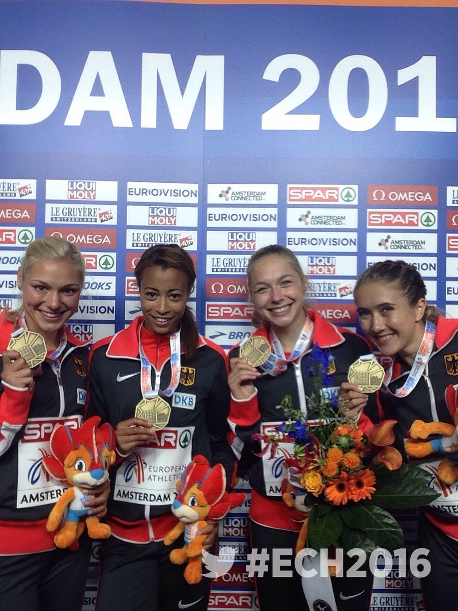 Bronze medal winners of 4x100m relay #ECH2016 Tatjana Pinto, Lisa Mayer, Gina Luckenkemper, Rebekka Haase