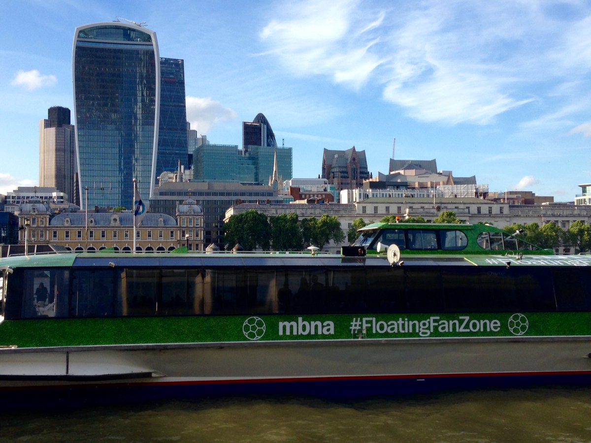 Schabziger75's tweet photo. Watching Euro Final⚽️ on a boat
with hospitality 🍾🍤
Big thanks @thamesclippers for hosting this
#floatingfanzone https://t.co/2N09vztZfd