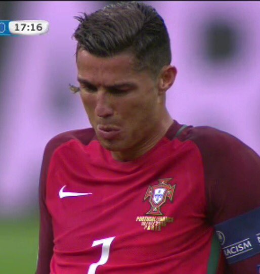 Ronaldo gone off the field after a 6 footed tackle by a moth #Euro2016Final #Ronaldo