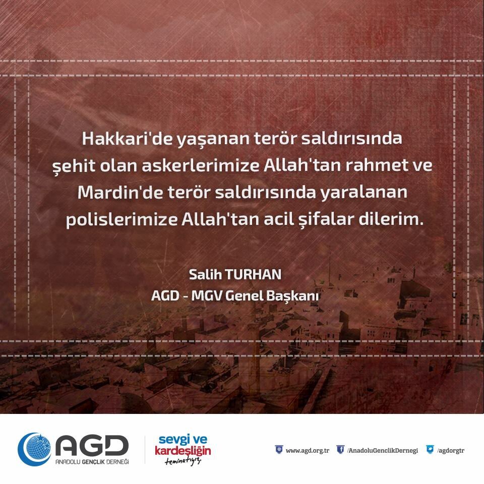 Hakkari'de yaşanan terör saldırısında şehit olan askerlerimize Allah'tan rahmet dilerim.