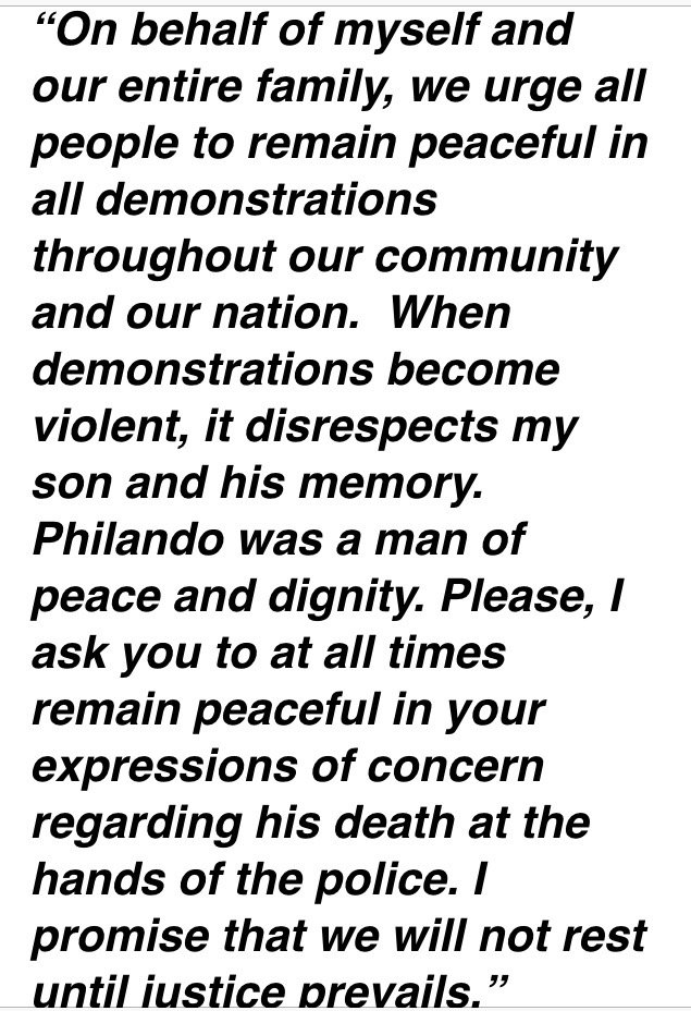 MaraGottfried's tweet photo. Valerie Castile, the mother of #PhilandoCastile, issued this statement tonight. https://t.co/LeHzUAfxSV