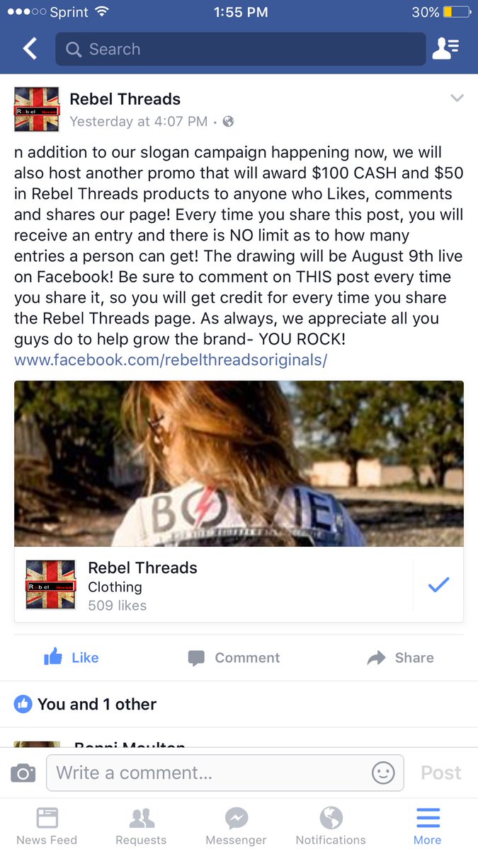 Rebel_Threads's tweet photo. Follow us on Facebook & join in the fun! #contest #prize #cash #apparel #clothing #RebelThreads https://t.co/cEgVI5bOjN