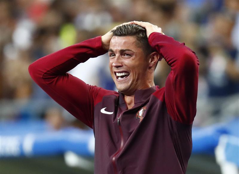 Cristiano Ronaldo in tears after Portugal's goal. #POR #EURO2016