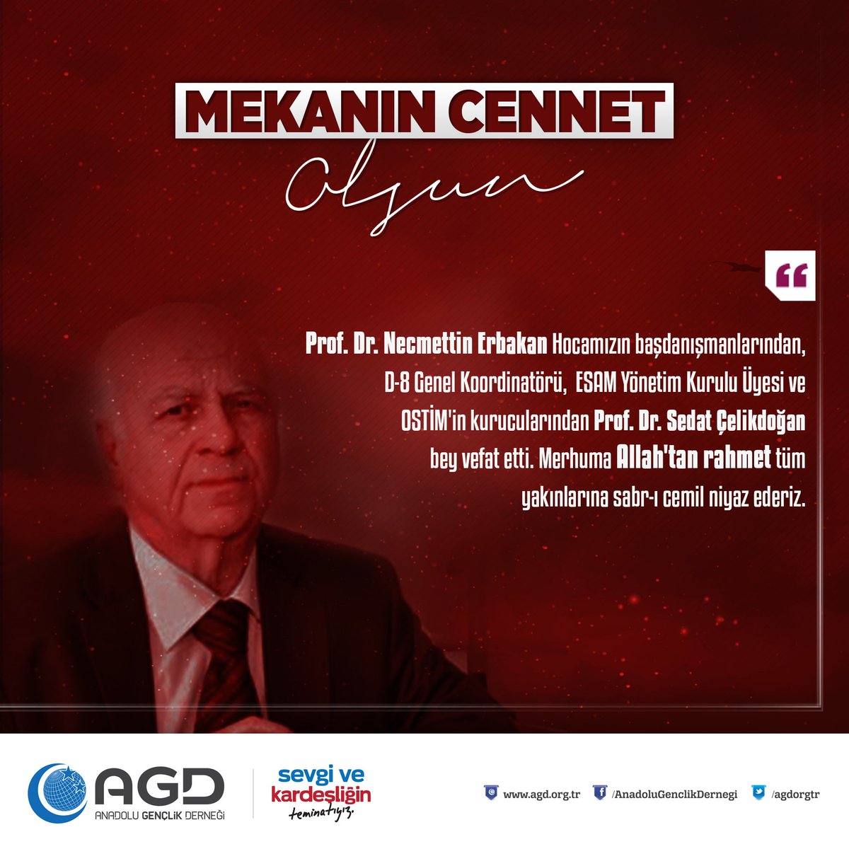 Prof. Dr. Sedat Çelikdoğan bey vefat etti. Merhuma Allah'tan rahmet tüm yakınlarına sabr-ı cemil niyaz ederiz.