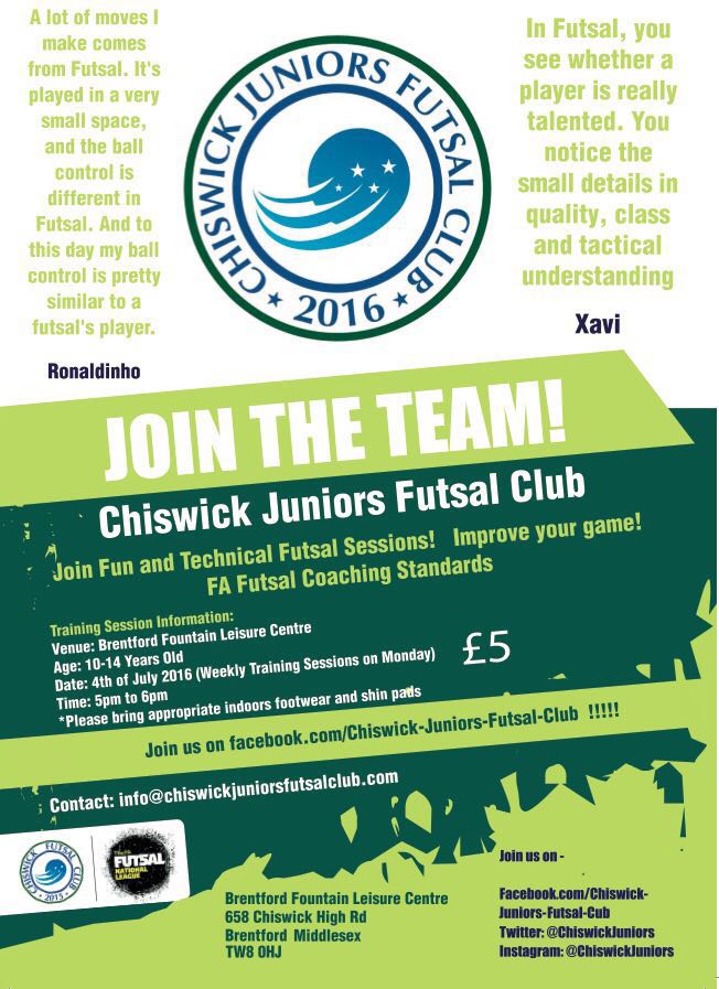 PeterPrickett's tweet photo. Spaces available for session 2 of @ChiswickJuniors We want to fill them! #Futsal https://t.co/nNXVDvx231