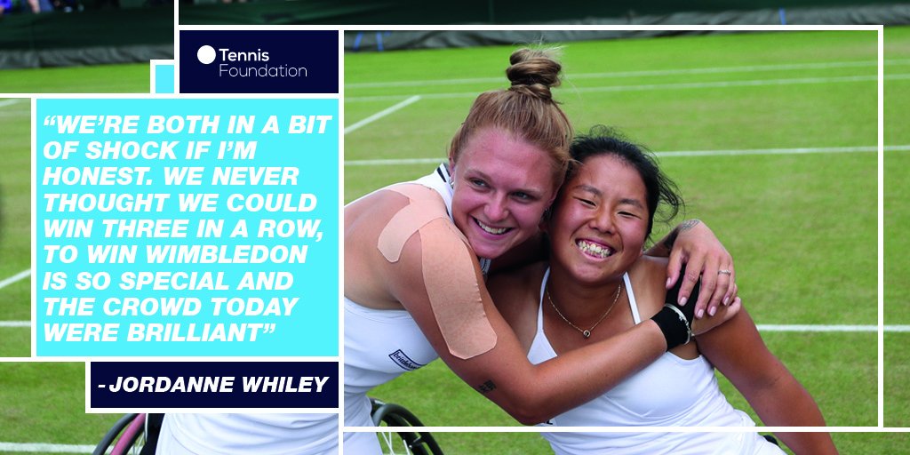 TennisFndation's tweet photo. Your women's Wimbledon Wheelchair Doubles Champion Jordanne Whiley...
🏆🏆🏆 #3rdTitle #Wimbledon #WheelchairTennis https://t.co/XGdeyXNw8F