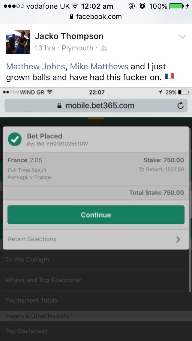 DewsonAlex's tweet photo. So my cousin just lost £750 on the football hahahahaha https://t.co/QzUjyMzAuo