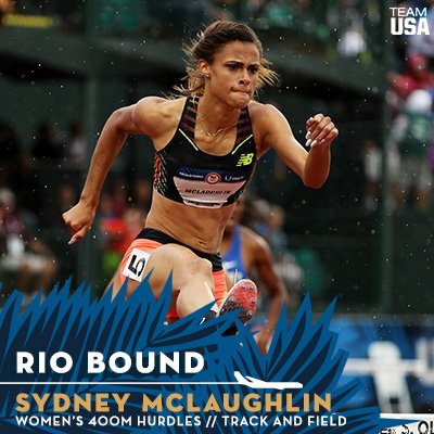 TeamUSA's tweet photo. Dalilah Muhammad, Ashley Spencer, and Sydney McLaughlin will represent the red, white and blue at #Rio2016! 🇺🇸 https://t.co/Udi9KpAoVc
