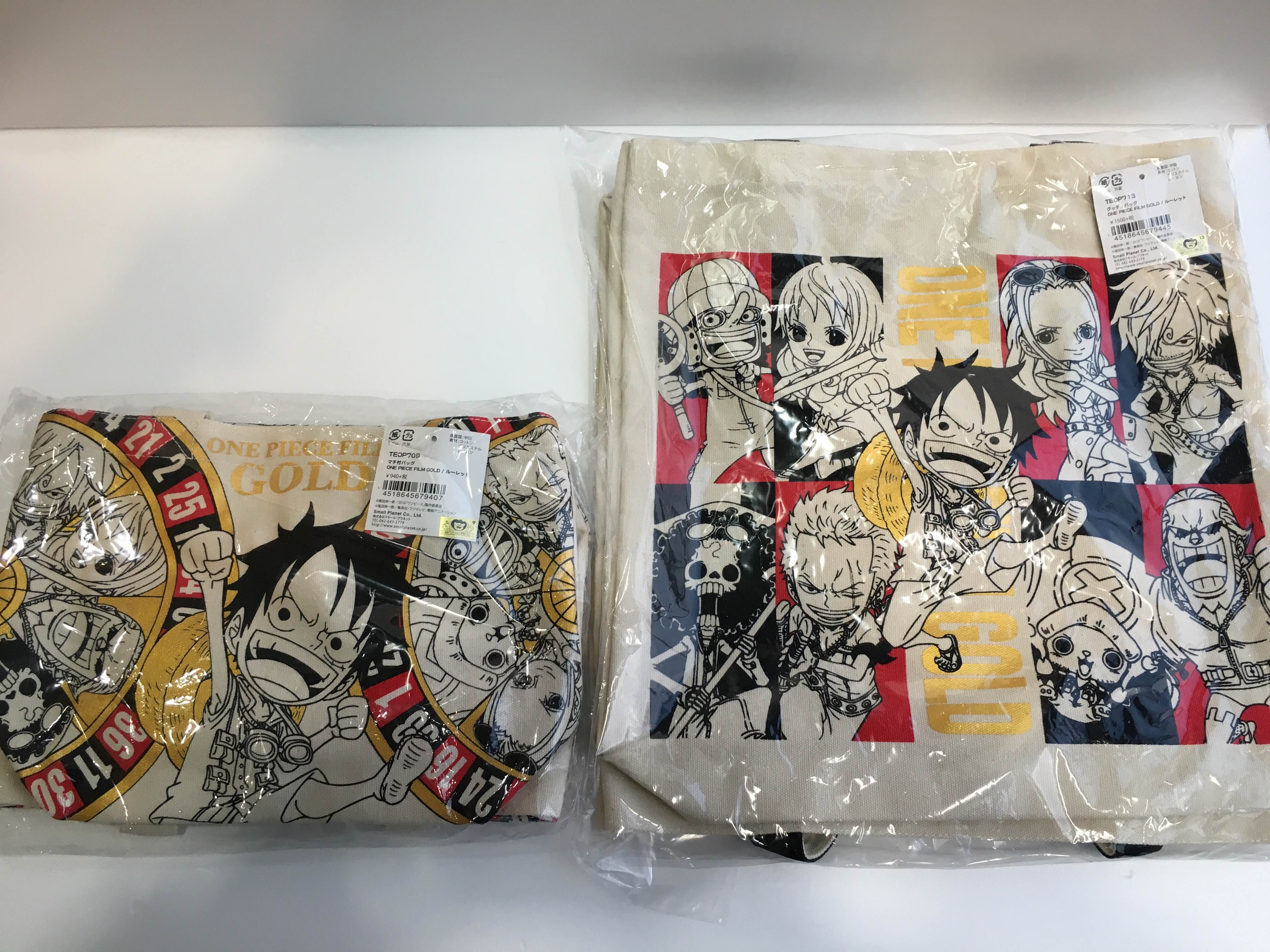 テレビ局公式ショップ ツリービレッジ Pa Twitter アニメコーナー One Pieceより One Piece Film Gold グッズが入荷 グッディバッグ ルフィ ルーレット マチ付バッグ ルフィ ルーレット の４種です お求めは当店で Opfg ワンピース T Co