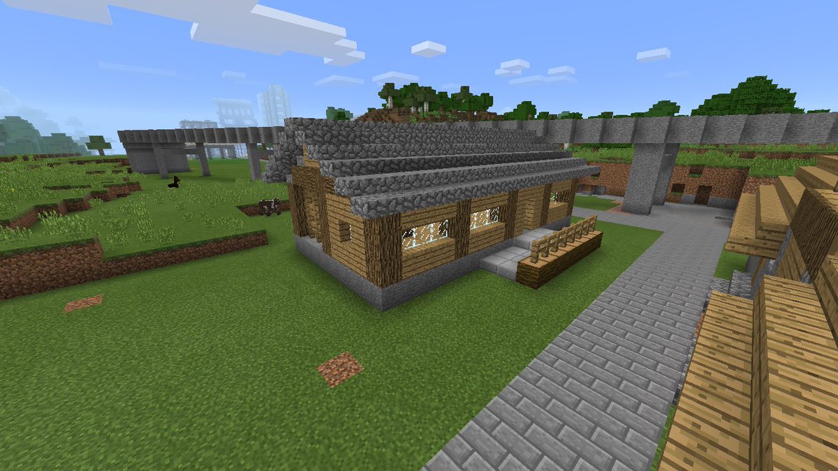 Minecraft だるま در توییتر 村に合う家第2弾 平屋建ての家です この家単体だと目立ちますが 石屋根の家をちょくちょく建てたらいい感じになると思いますよ 3