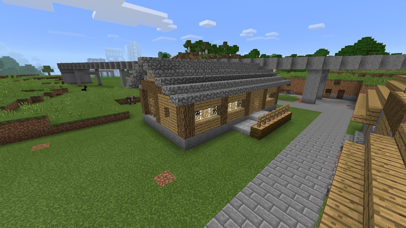 Minecraft だるま 村に合う家第2弾 平屋建ての家です この家単体だと目立ちますが 石屋根の家をちょくちょく建てたらいい感じになると思いますよ 3