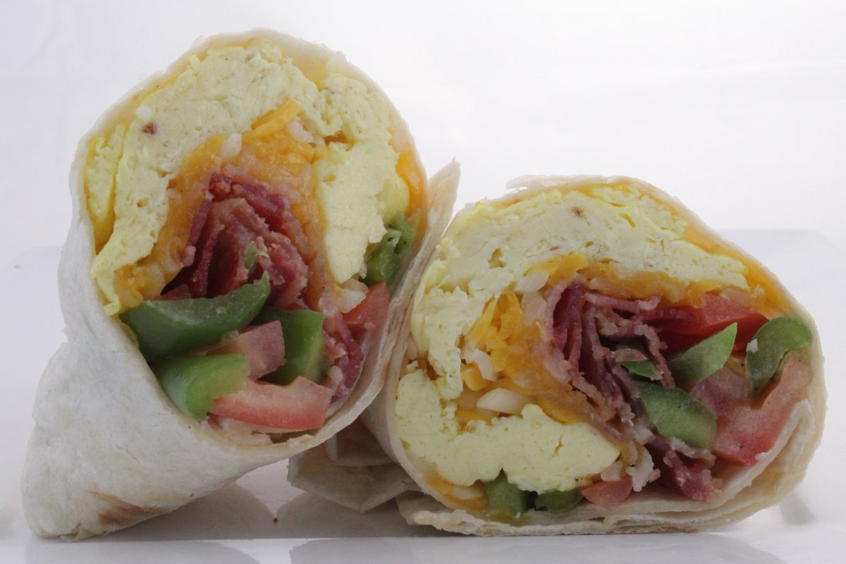 JFRestaurants's tweet photo. WAKE UP! #JustFresh #FivePointer #ScrambledEggs #Cheese #ApplewoodSmokedBacon #GreenPeppers #Tomatoes #FlourTortilla https://t.co/FJnTVdiPEg