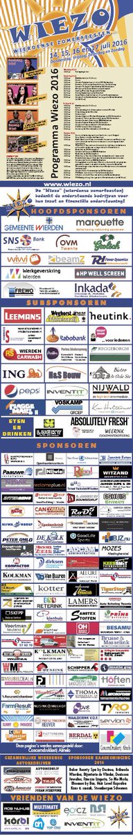 Ons programma en onze sponsoren. Eindelijk feest in het dorp.