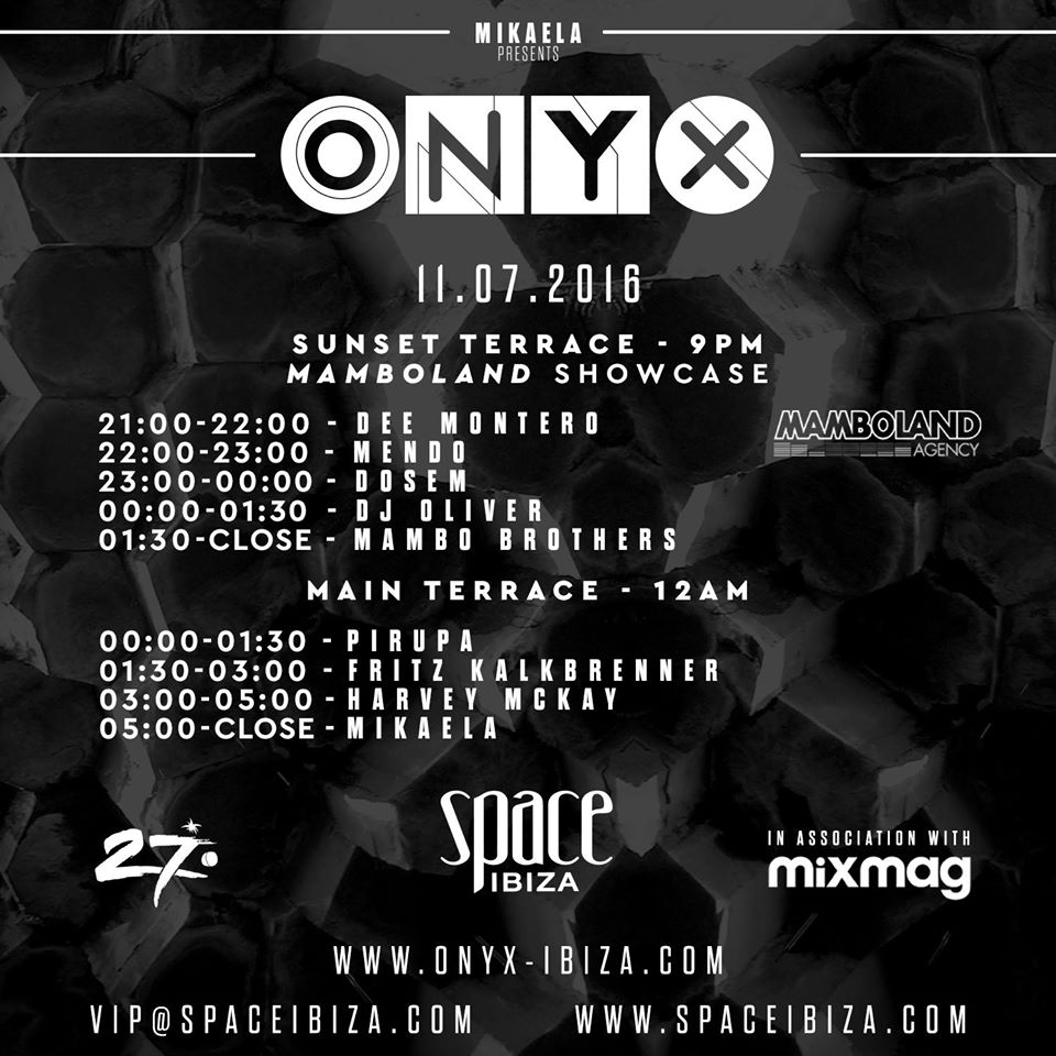 Tonights <a href="/ONYX_Ibiza2016/">ONYX</a> Set Times with <a href="/fkalkbrenner/">Fritz Kalkbrenner</a>, <a href="/harvey_mckay/">HARVEY MCKAY</a>, <a href="/Pirupa/">Piero Pirupa</a>, <a href="/Michaelajav/">Mikaela</a>, @MamboBrosIbiza + more