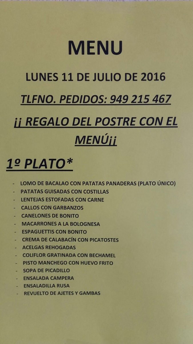Catapanguada's tweet photo. Menú de hoy, lunes 11 de Julio. Para empezar fuerte la semana 👍 https://t.co/1AY2WJzKMj