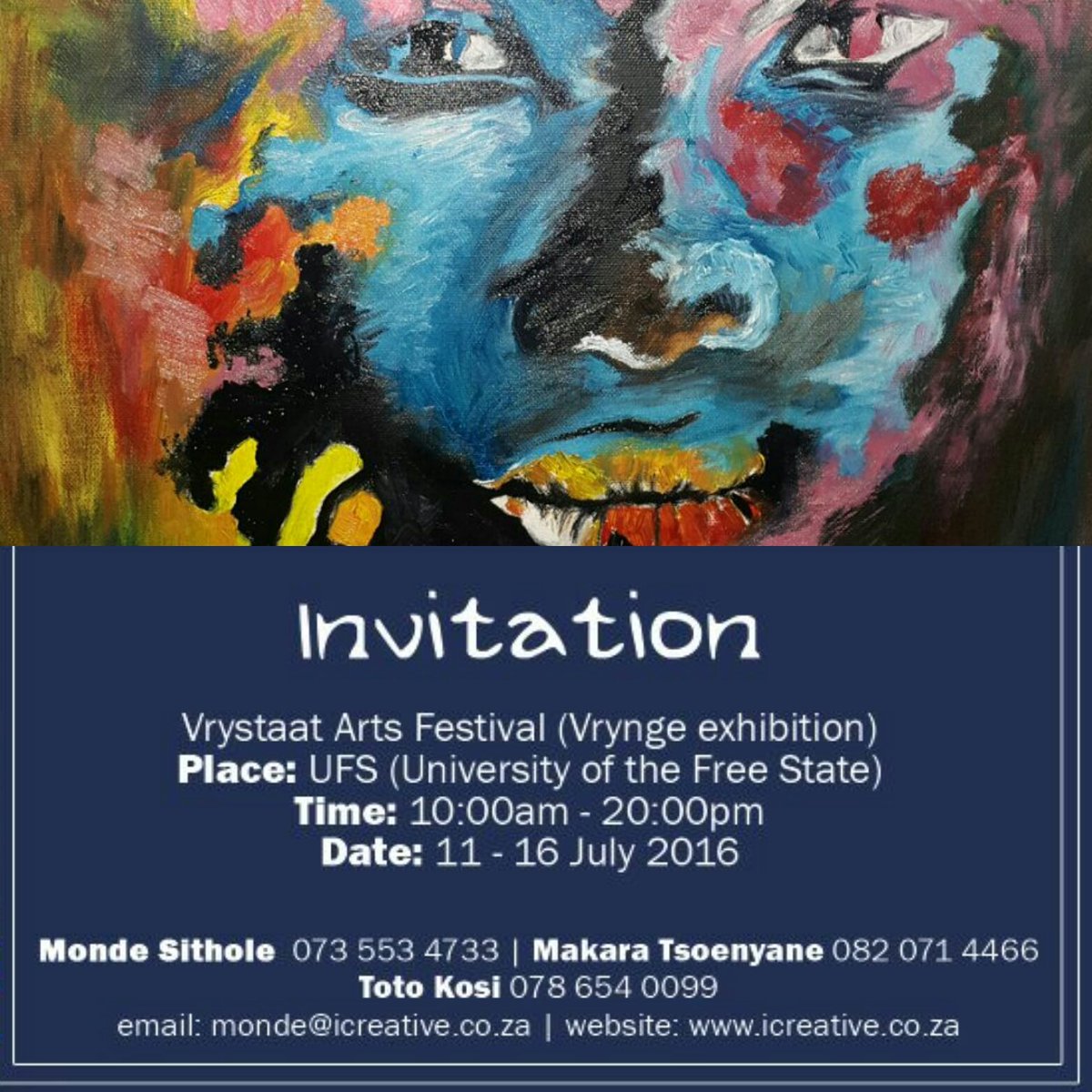 100TheDon's tweet photo. Art Exhibition, free entrance, #FreeStateArts #FSSACR #UFS/UV #BuyBlack @monde_sithole https://t.co/0qg83N18YZ