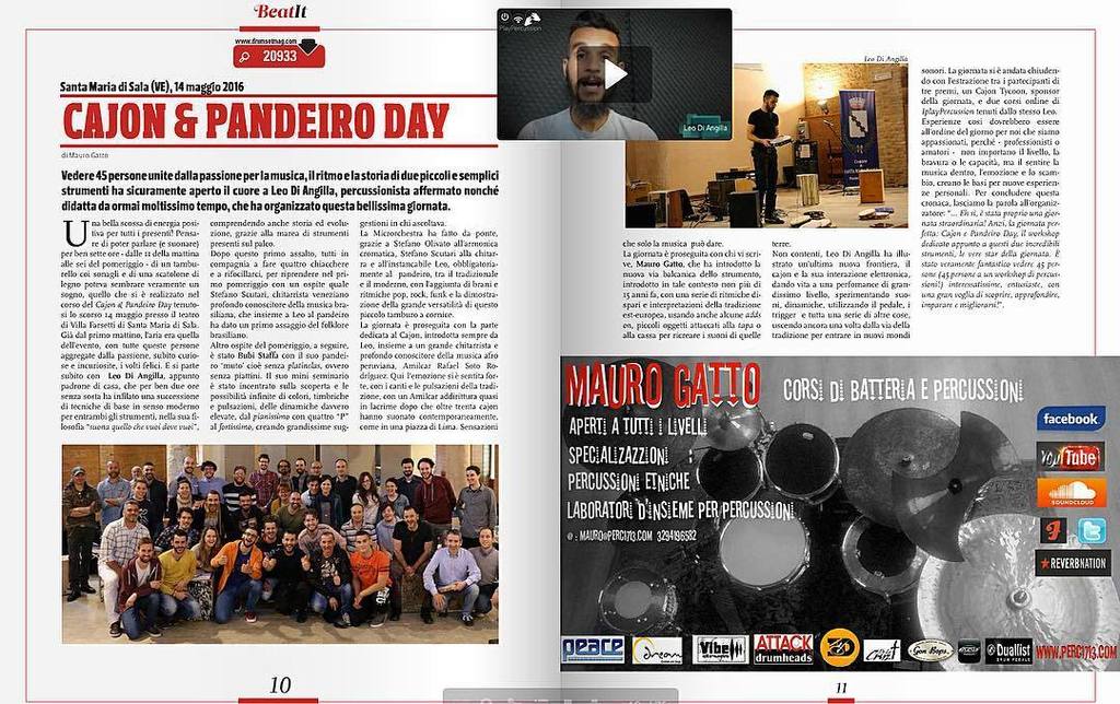 Leodiangilla's tweet photo. Thx to #drumsetmag for this article (by Mauro Gatto) on my Cajon and Pandeiro workshop, on… https://t.co/qy9RGAxHiS https://t.co/2EapE6MNAM