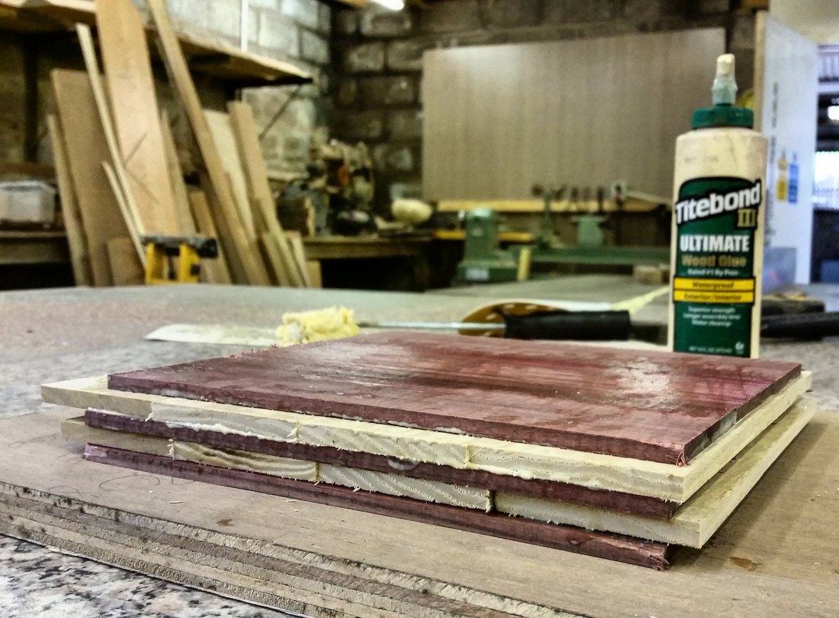 Aspect6's tweet photo. Making a glue laminate out of purple heart and ash for a funky tree carving. #aspect6 #laminate #eastlothian https://t.co/NEV3YCM2ot