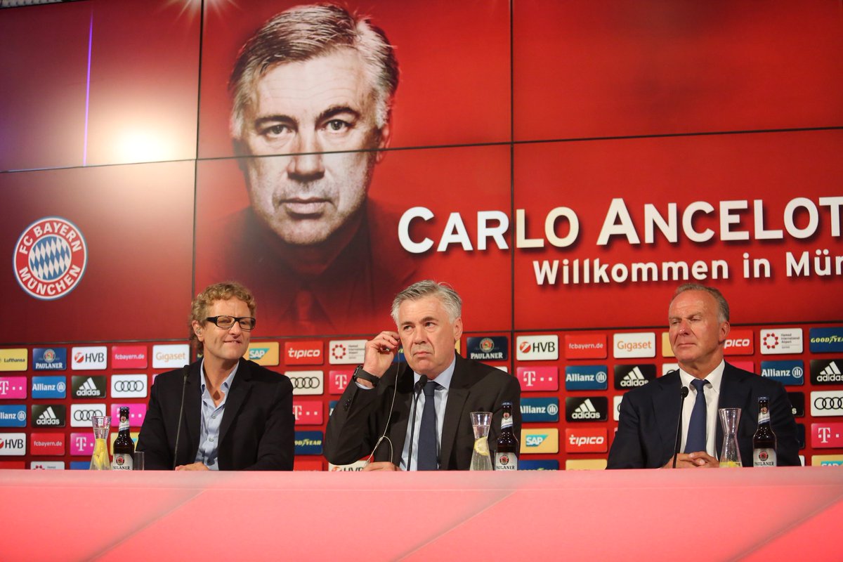 FCBayernEN's tweet photo. Another reminder that we are showing @MrAncelotti's first presser LIVE on https://t.co/ryUy7ARGNU &amp; YouTube! https://t.co/vEVcpIcoRn